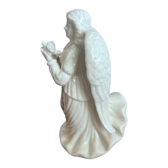 Vintage Porcelain Angel Holding Dove Statue Figurine 7" White Gold Accents - Picture 4 of 6